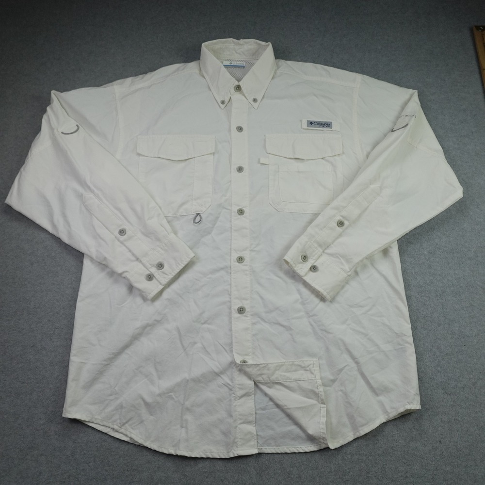 Columbia Shirt Mens Small Off White Bahama II PFG Long Sleeve Fishing Outdoor